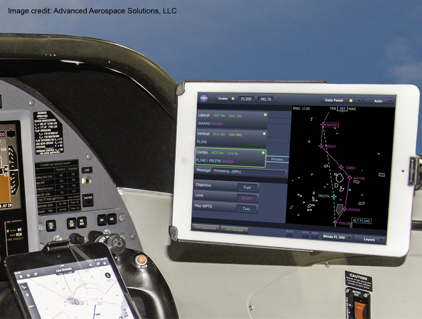 The touch screen of the Electronic Flight Bag allows pilots to easily use TASAR. 